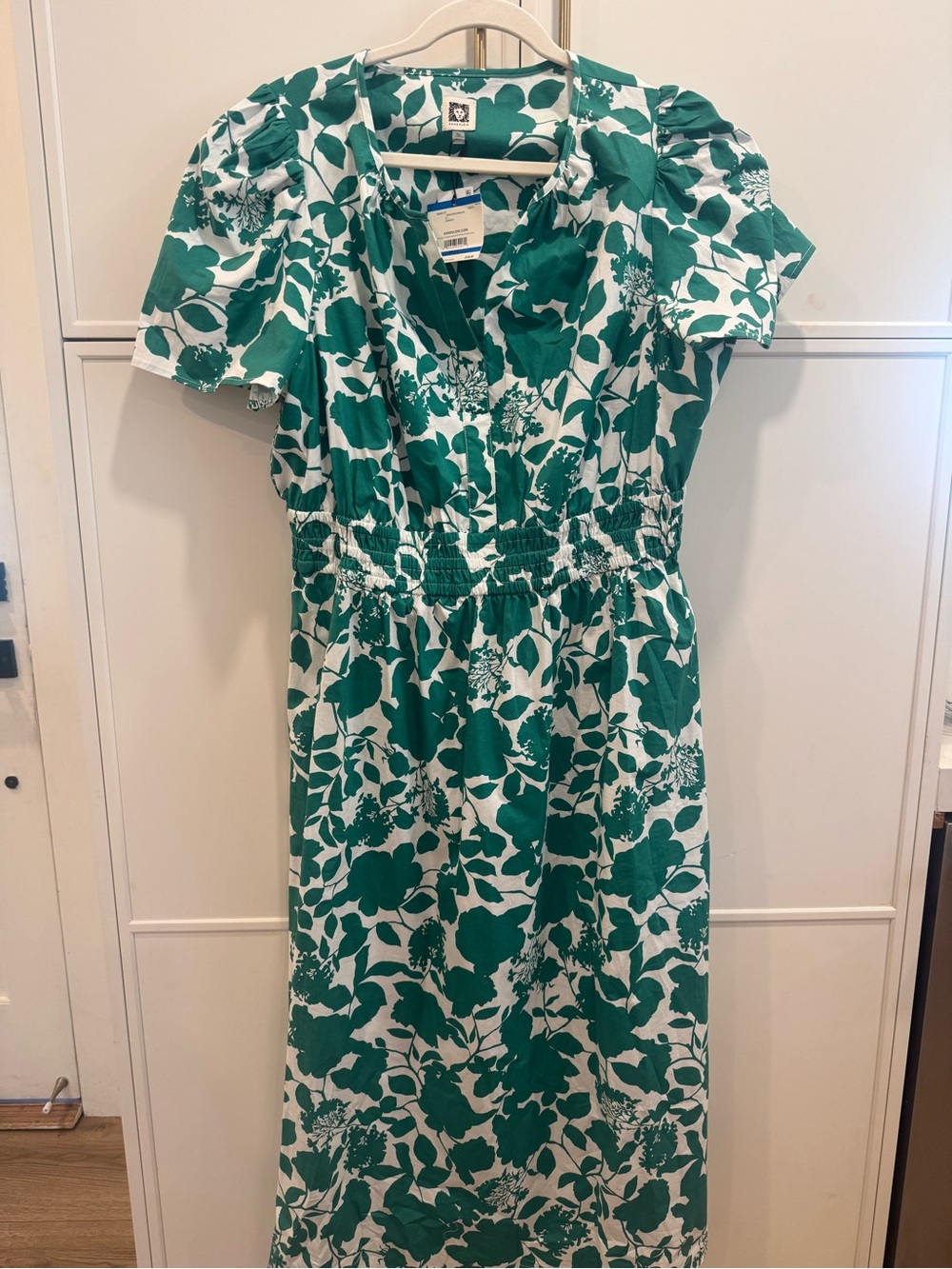 Anne Klein Green and White Floral Midi Dress